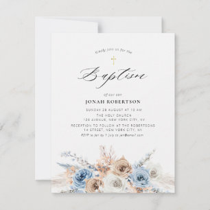 パンパスグラスほこりまみれの青い花の洗礼 招待状