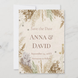 パンパスグラスを使ったラスティックボヘミアンな冬のSave the Date 招待状