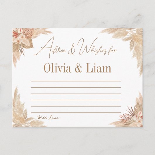 パンパスグラスアドバイス&ウィッシュブライダルシャワーカード ポストカード (正面)