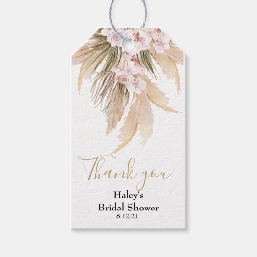 パンパスグラスアンドオーキッドシックブライダルシャワーラベル ギフトタグ (正面)