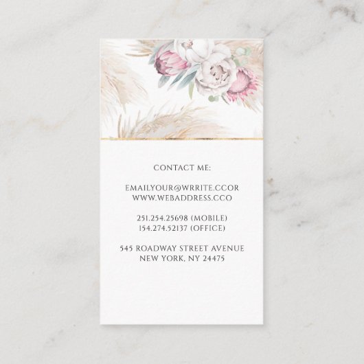 パンパスグラスアンドキングプロテアフラワーエキゾチッエレガントク 名刺 (裏面)