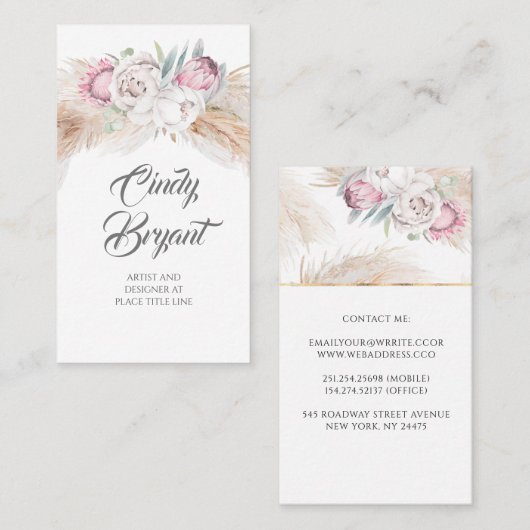 パンパスグラスアンドキングプロテアフラワーエキゾチッエレガントク 名刺 (正面/裏面)