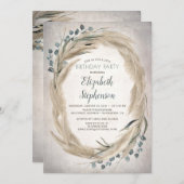 パンパスグラスアンドグリーンリーボホシック誕生日 招待状 (正面/裏面)