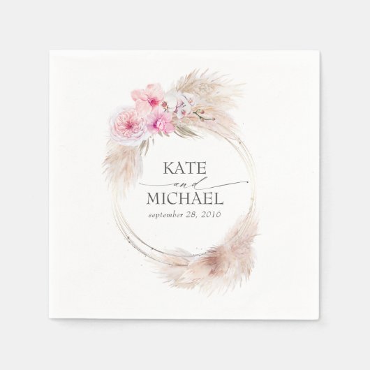 パンパスグラスアンドピンクオーキッズトロピカル スタンダードカクテルナプキン (正面)