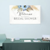 パンパスグラスアンドブルーフラワーブライダルシャワーへようこそ 横断幕 (トレードショー)