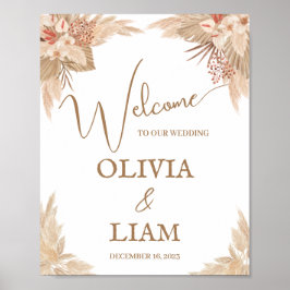 パンパスグラスウェルカム結婚のサイン ポスター