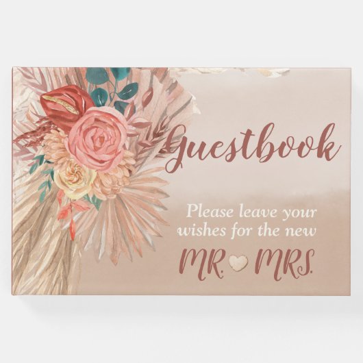 パンパスグラスウォーターカラーフローラテラコッタグラデーション ゲストブック (正面)