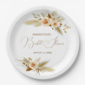 パンパスグラスウォーターカラーボホエレガントブライダルシャワー ペーパープレート (正面)