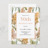 パンパスグラスウォーターカラー50誕生日 インビテーションポストカード (正面/裏面)