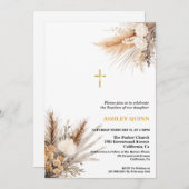 パンパスグラスエレガントクロスバプテスマ&《キリスト教》洗礼式や命名式 招待状 (正面/裏面)