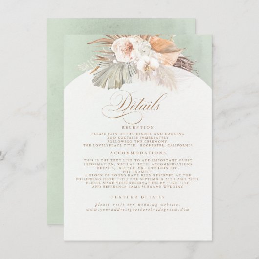 パンパスグラスエレガントソフトパステル結婚ズ詳細 エンクロージャーカード (正面/裏面)