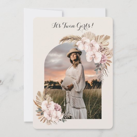 パンパスグラスオーキッドフローラアーチ赤ちゃんシャワー写真 招待状 (正面)