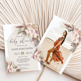 パンパスグラスオーキッドフローラアーチ赤ちゃんシャワー写真 招待状