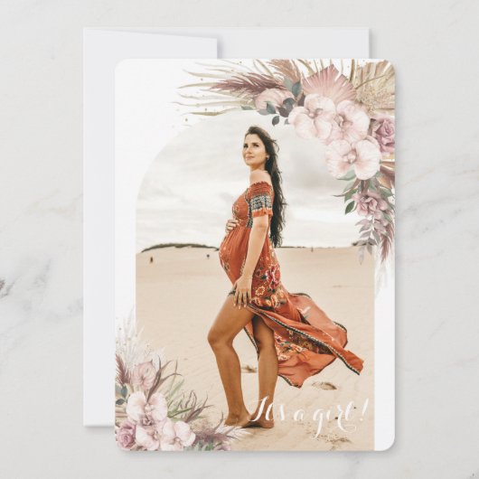 パンパスグラスオーキッドフローラアーチ赤ちゃんシャワー写真 招待状 (裏面)