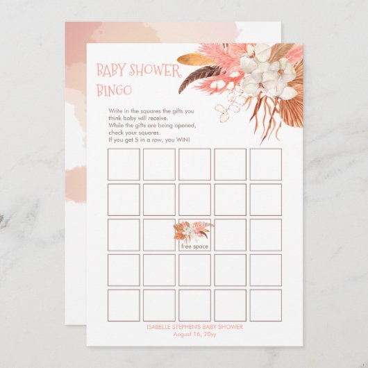 パンパスグラスオーキッド開花ベビーシャワービンゴカード 招待状 (正面/裏面)