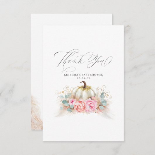パンパスグラスカボチャ赤ちゃんシャワーありがとう サンキューカード (正面/裏面)