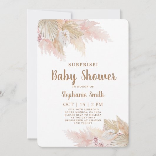 パンパスグラスサプライズベビーシャワーガール招待状 招待状 (正面)