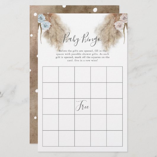 パンパスグラスジェンダーパーティーベビービンゴゲーム (正面/裏面)