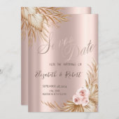 パンパスグラススタイリッシュバラ金ゴールドDrips日付を保存 セーブザデート (正面/裏面)