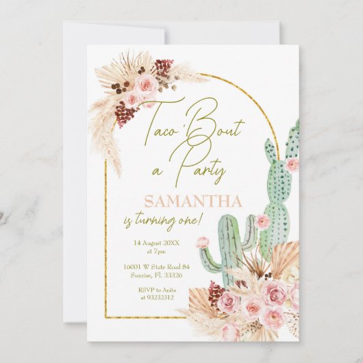 パンパスグラスタコサボファースト誕生日招待状 招待状 (正面)