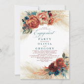 パンパスグラスティール(緑がかった色)ブルーテラコッタ婚約パーティ 招待状 (正面)