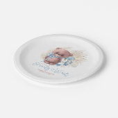 パンパスグラステディベアーベビーシャワーブルーボホ ペーパープレート (アングル)