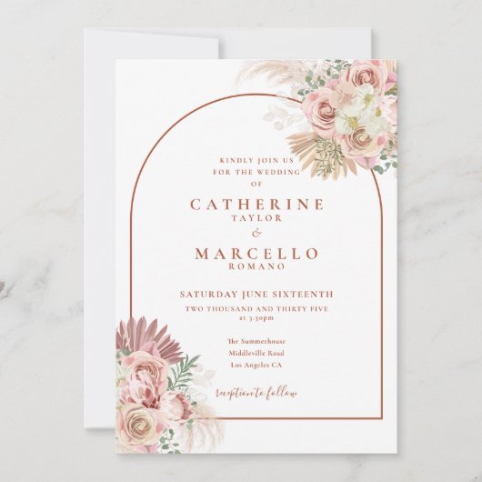 パンパスグラステラコッタアーチ結婚フローラ 招待状 (正面)