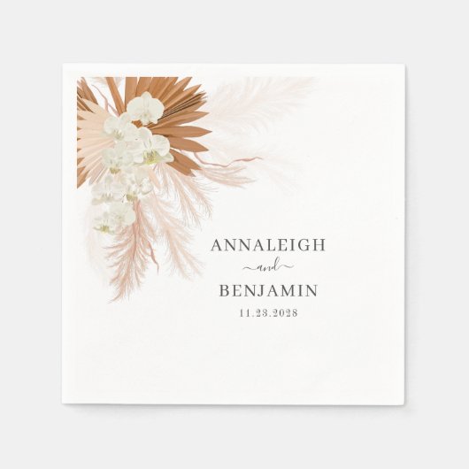 パンパスグラステラコッタスクリプトミニマル結婚リスト スタンダードカクテルナプキン (正面)