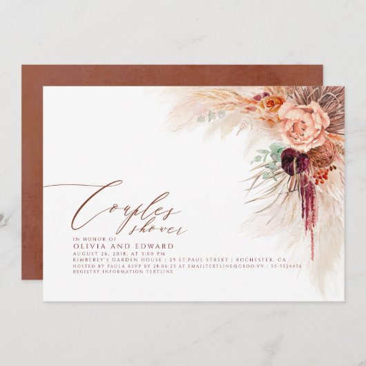 パンパスグラステラコッタトロピカルカップルのシャワー 招待状 (正面/裏面)