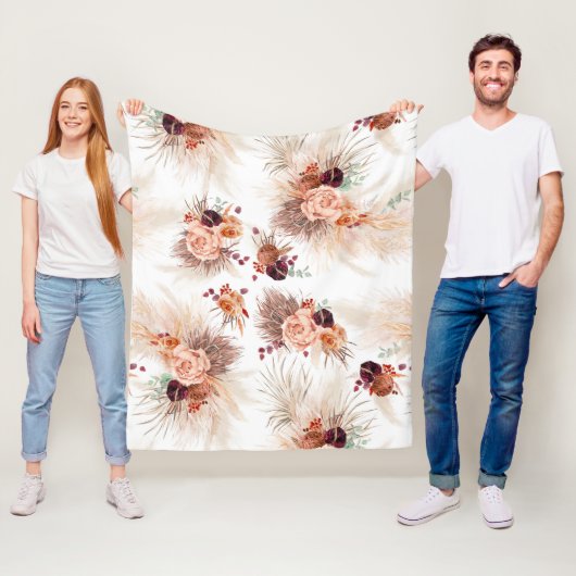 パンパスグラステラコッタフラワーズボタニカルエレガント フリースブランケット (インサイチュ)
