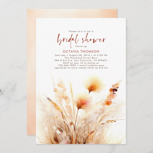 パンパスグラステラコッタフローラ秋ブライダルシャワー 招待状 (正面/裏面)