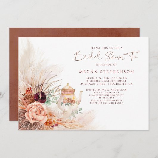 パンパスグラステラコッタブライダルシャワーティー 招待状 (正面/裏面)