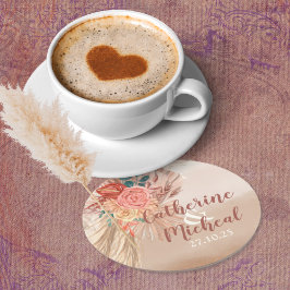 パンパスグラステラコッタボホシック結婚式パーティー ラウンドペーパーコースター