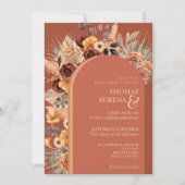 パンパスグラステラコッタ秋ラストQRコード結婚ズ 招待状 (正面)