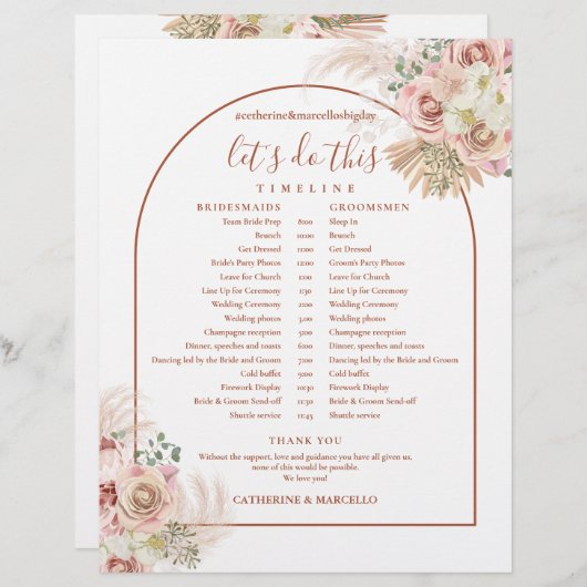 パンパスグラステラコッタ結婚のスケジュールのタイムライン (正面/裏面)