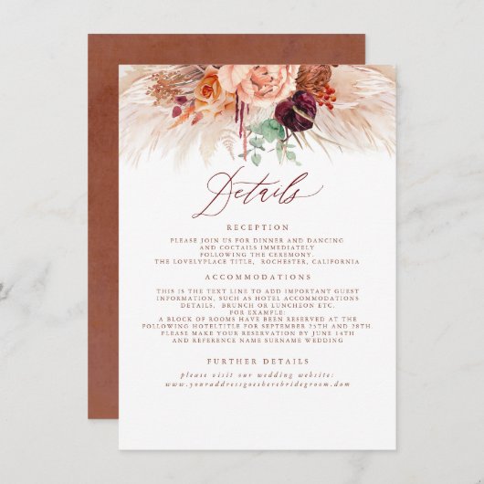 パンパスグラステラコッタ結婚の詳細の囲い エンクロージャーカード (正面/裏面)