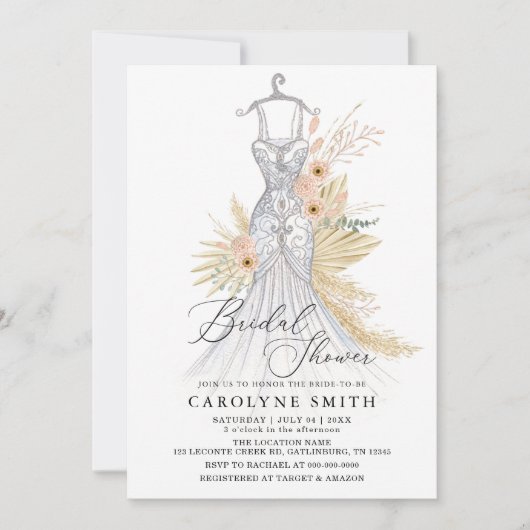 パンパスグラステラコッタ結婚ズガウンブライダルシャワー 招待状 (正面)