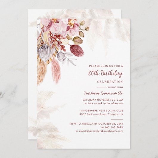 パンパスグラステラコッタ80thバースデーパーティー 招待状 (正面/裏面)