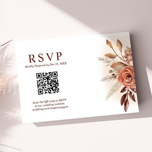 パンパスグラステラQRコードフローラ結婚式RSVP 出欠カード