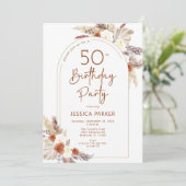 パンパスグラストアーチテラコッタボホ50誕生日 招待状 (スタンド正面)