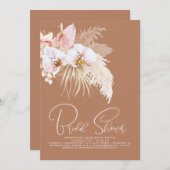 パンパスグラストロピカルフローラボホブライダルシャワー 招待状 (正面/裏面)