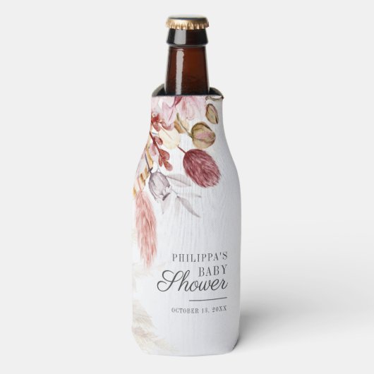 パンパスグラスドライパームテラコッタベビーシャワー ボトルクーラー (ボトル正面)