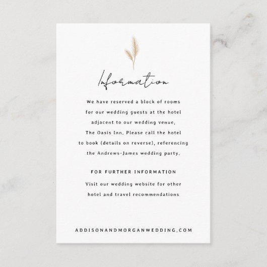 パンパスグラスニュートラルデザートランドスケープ結婚ボホズ エンクロージャーカード (正面)