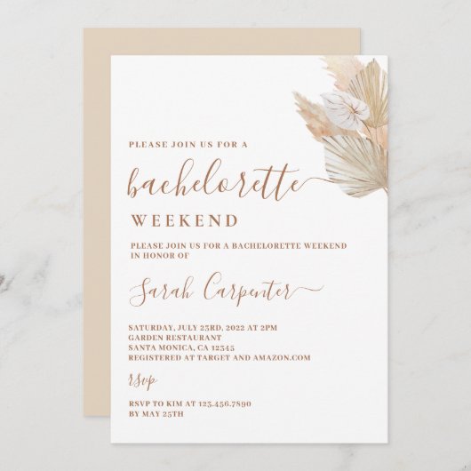 パンパスグラスバチェロレッテ週末の招待 招待状 (正面/裏面)