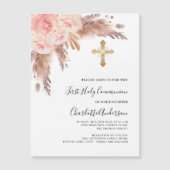 パンパスグラスバラピンクのラグジュアリーファースト聖体 マグネット招待状 (正面)