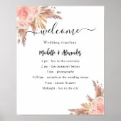 パンパスグラスバラフローラ結婚式プログラムタイムライン ポスター (正面)