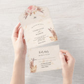 パンパスグラスバラ赤面ピンクフローラマーブル結婚ズ オールインワン招待状 (貼ってはがせる)