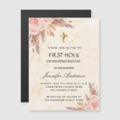パンパスグラスバラ赤面第一聖餐式 マグネット招待状 (正面/裏面)