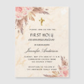 パンパスグラスバラ赤面第一聖餐式 マグネット招待状 (正面)