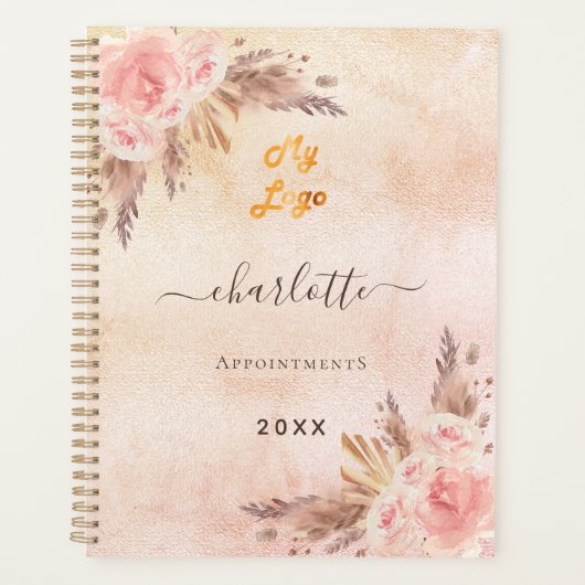 パンパスグラスバラ金ゴールドビジネスロゴQR プランナー手帳 (正面)